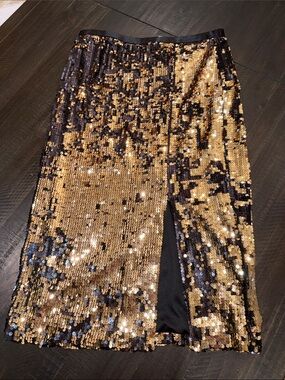 Nine West Black & Gold Sequin Pencil Skirt Size Medium - NWT